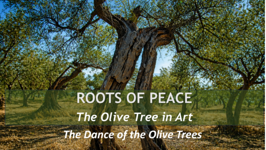 Olive tree in art represented in a Mediterranean painted landscape