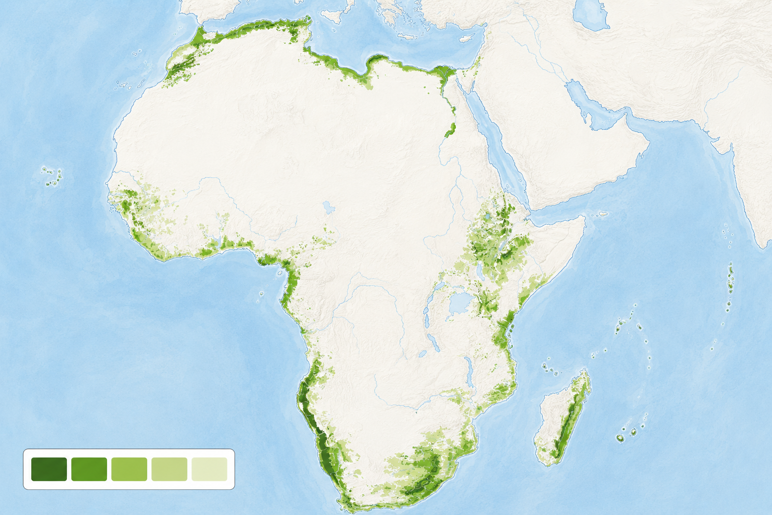 Mapa de las zonas olivareras de África