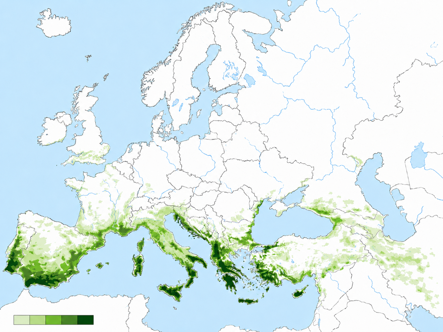 Mapa de las zonas olivareras de Europa