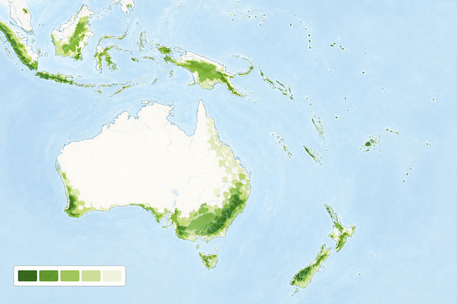 Mapa de las zonas olivareras de Oceanía